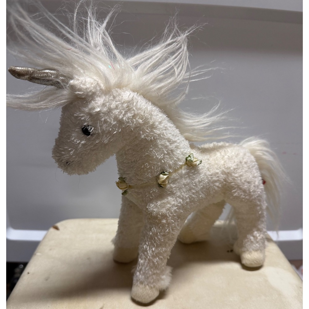 Douglas The Cuddle Toy 9" White Unicorn Plush Sherpa Floral Rose Silver Horn Toy